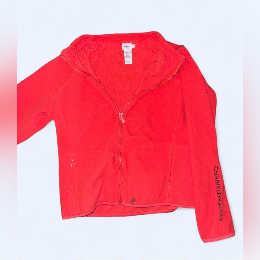 Calvin Klein Men's Fleece Red Full-Zip Jacket - Size Large - Picture 2 of 7
